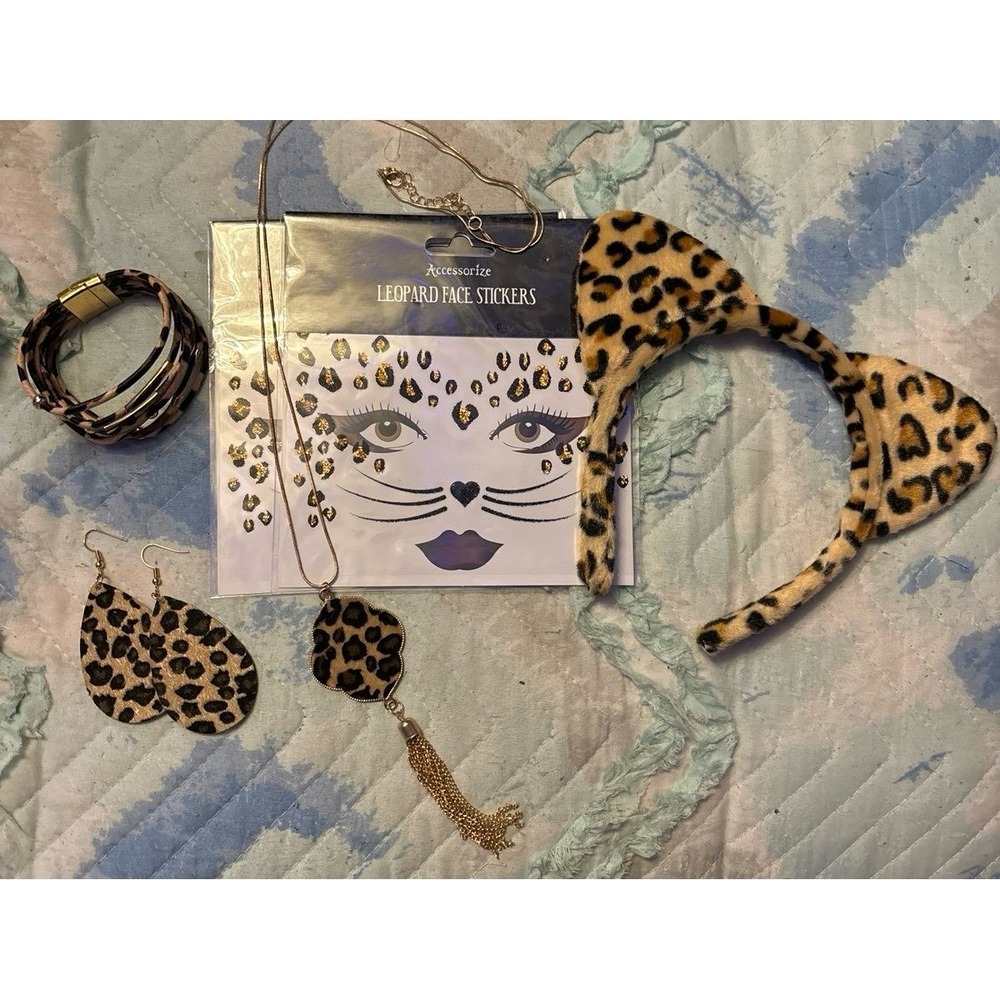 NEW 6pc Leopard Halloween Costume Accessory Set, Kids or Adults
